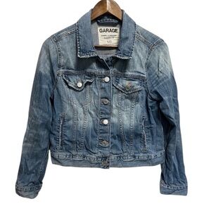 Garage Denim Jean Jacket Classic Fit Faded & Distressed Women’s Large